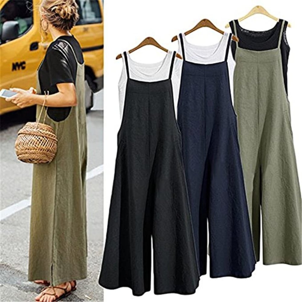 Aedvoouer Sage Green Wide Leg Linen Blend Jumpsuit Romper Overalls SZ XL / XXL - Picture 5 of 14